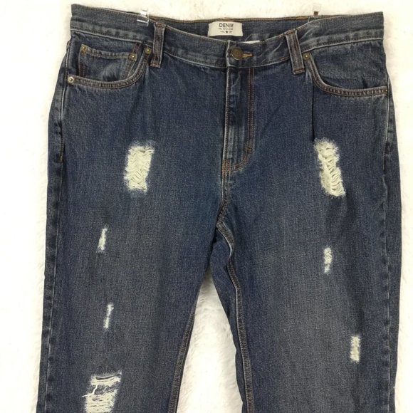 Denim Gold Mens Jeans Straight Leg Denim Blue Dark Wash Ripped Regular Fit 38x32 - Picture 7 of 12